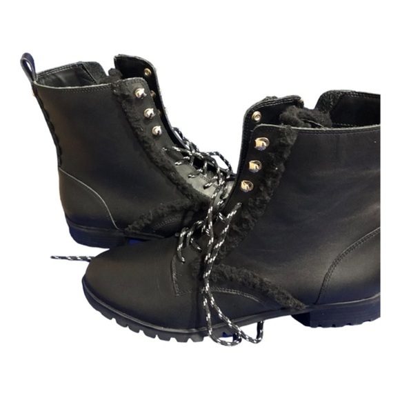 Kate Spade Black Raquelle Lace Up shearling Combat ankle Boots size 8.5 new - Picture 4 of 12